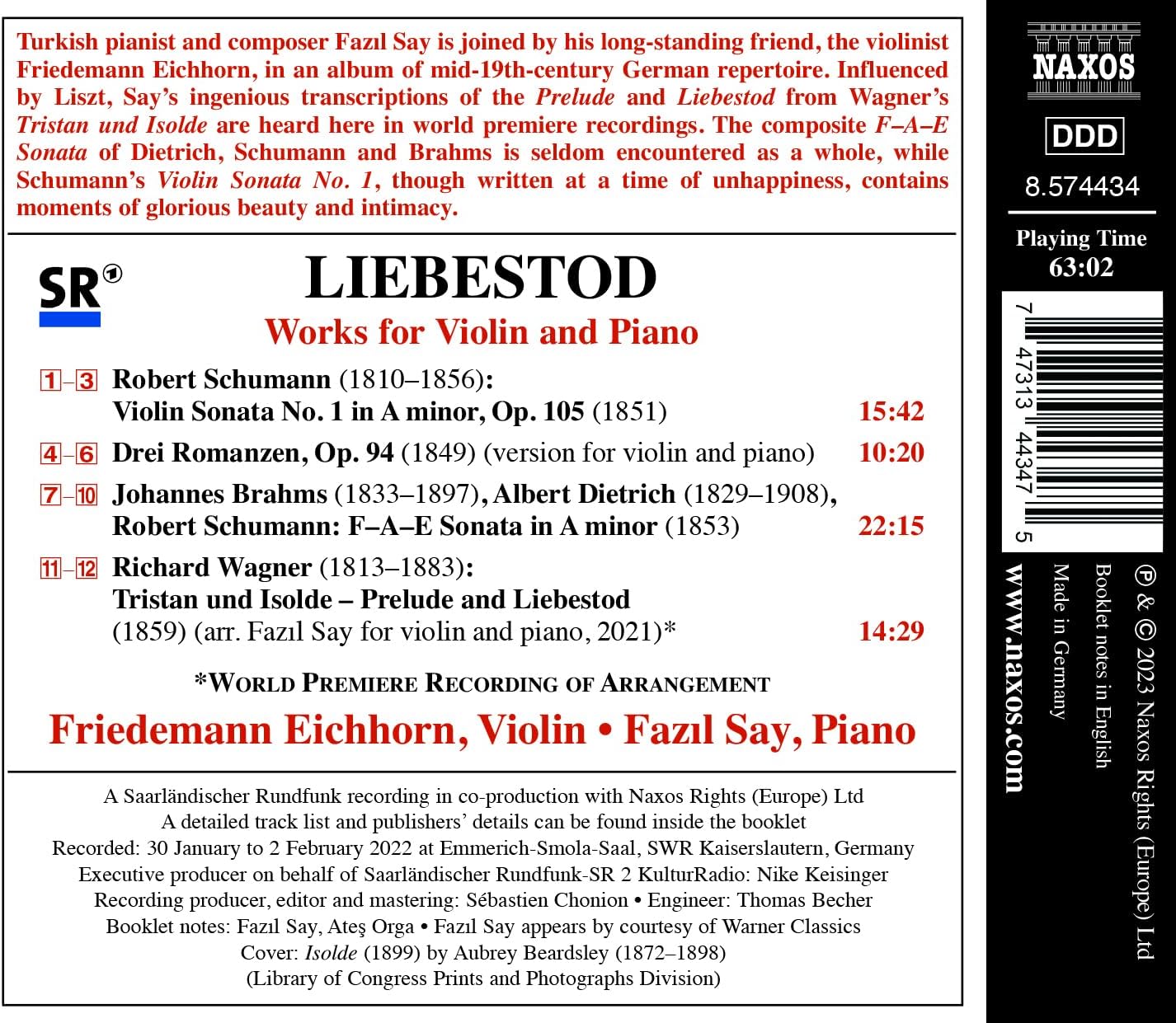 Friedemann Eichhorn / Fazıl Say 바이올린과 피아노 리사이틀 - 19세기 독일 낭만주의 절정의 순간들 (Liebestod - Works for Violin and Piano)