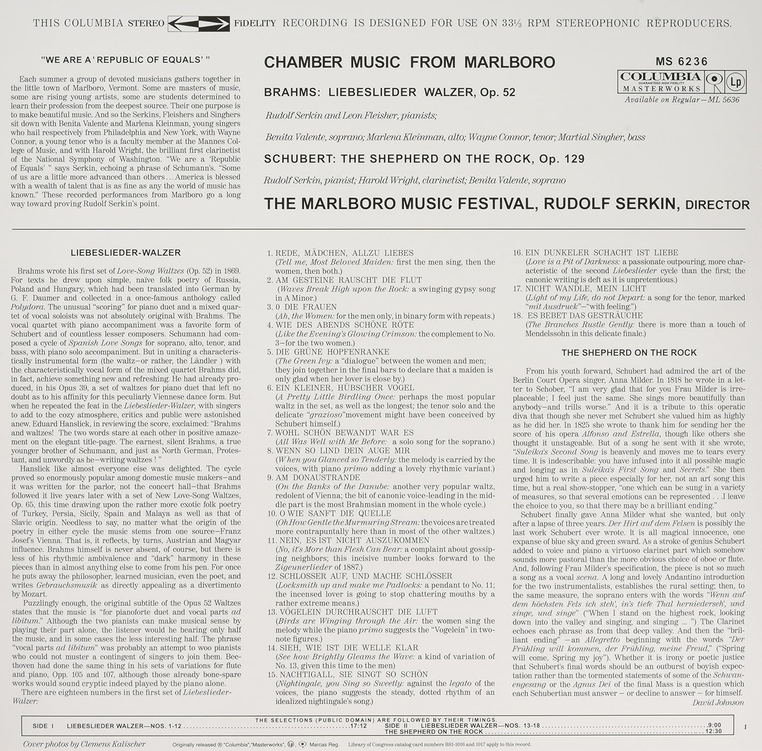 Rudolf Serkin 브람스: 왈츠에 붙인 사랑의 노래 / 슈베르트: 바위 위의 목동 (Brahms: Liebeslieder Walzer Op.52 / Schubert: Der Hirt auf dem Felsen) [LP]