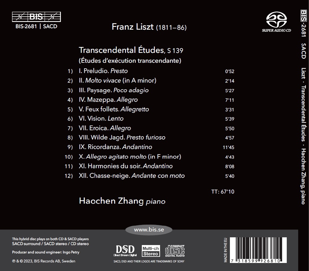 Haochen Zhang 리스트: 12개의 초절기교 연습곡 (Liszt: Transcendental Etudes S139 Nos.1-12)