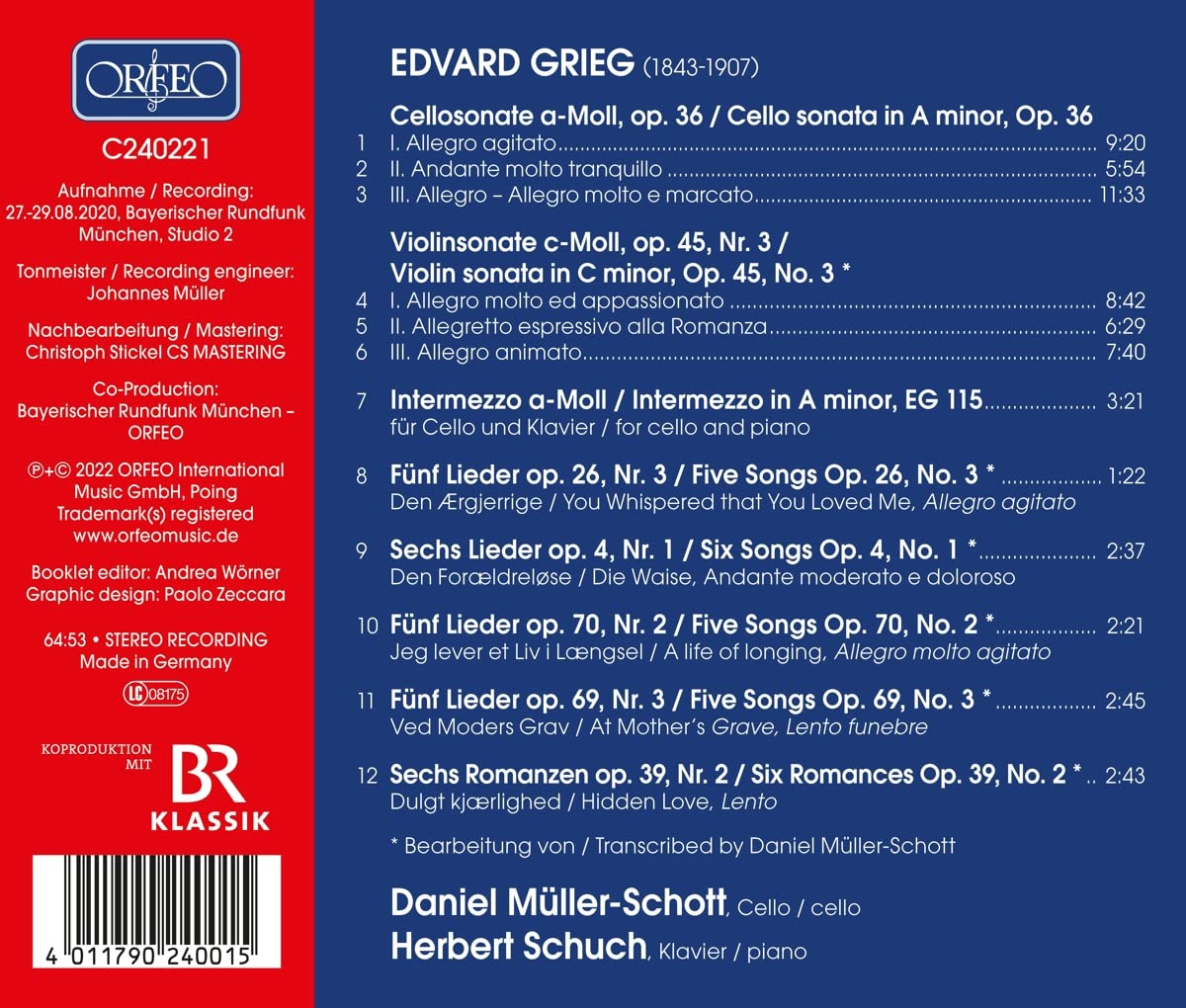 Daniel Muller-Schott / Herbert Schuch 그리그: 첼로 작품집 (Grieg: Music for Cello)