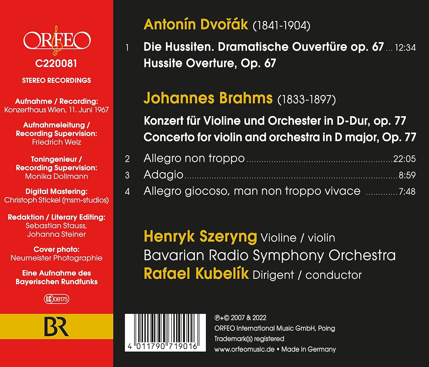 Henryk Szeryng 브람스: 바이올린 협주곡 / 드보르작: '후스' 서곡 (Brahms: Violin Concerto op.77 / Dvorak: Hussite Overture op.67)