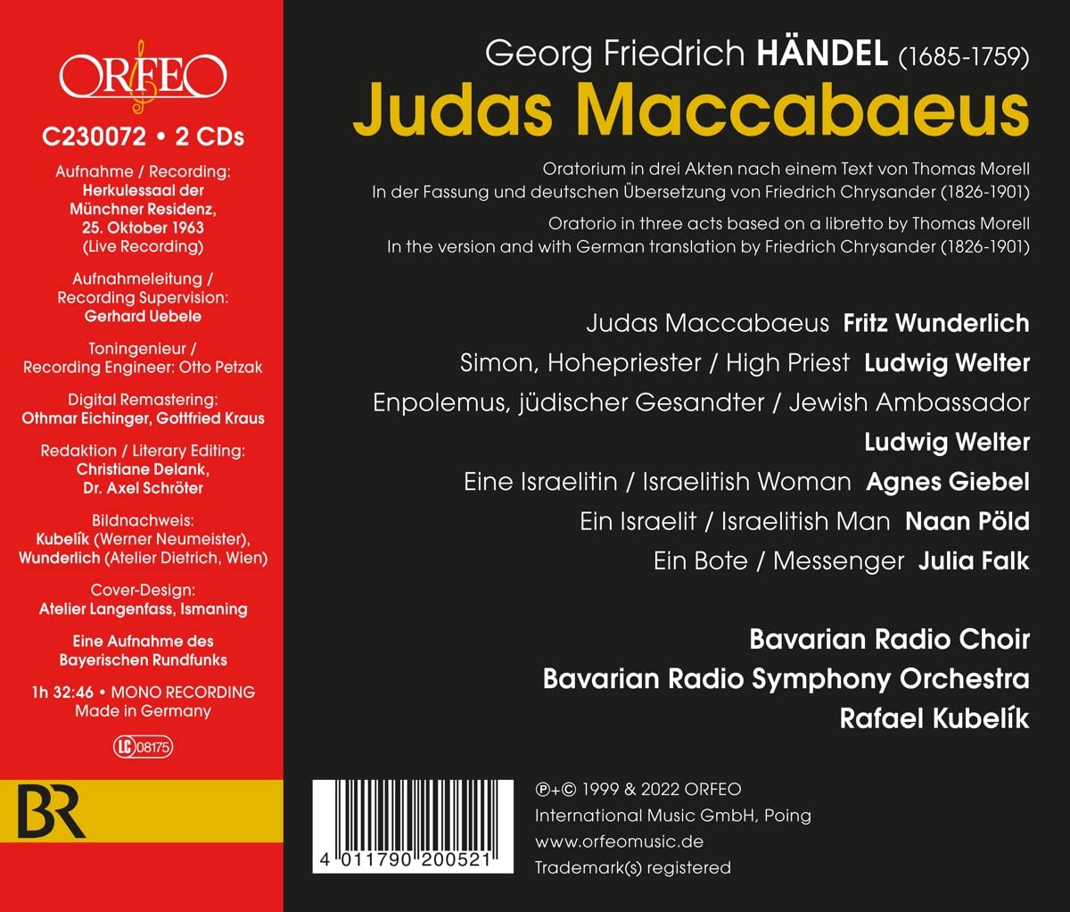 Fritz Wunderlich 헨델: 오라토리오 '유다스 마카베우스' (Handel: Judas Maccabaeus)