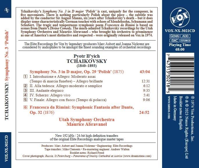 Maurice Abravanel 차이코프스키: 교향곡 3번 ‘폴란드’ & 교향시 란체스카 다 리미니 '리미니의 프란체스카’ (Tchaikovsky: Symphony No.3 'Polish' & Francesca da Rimini)