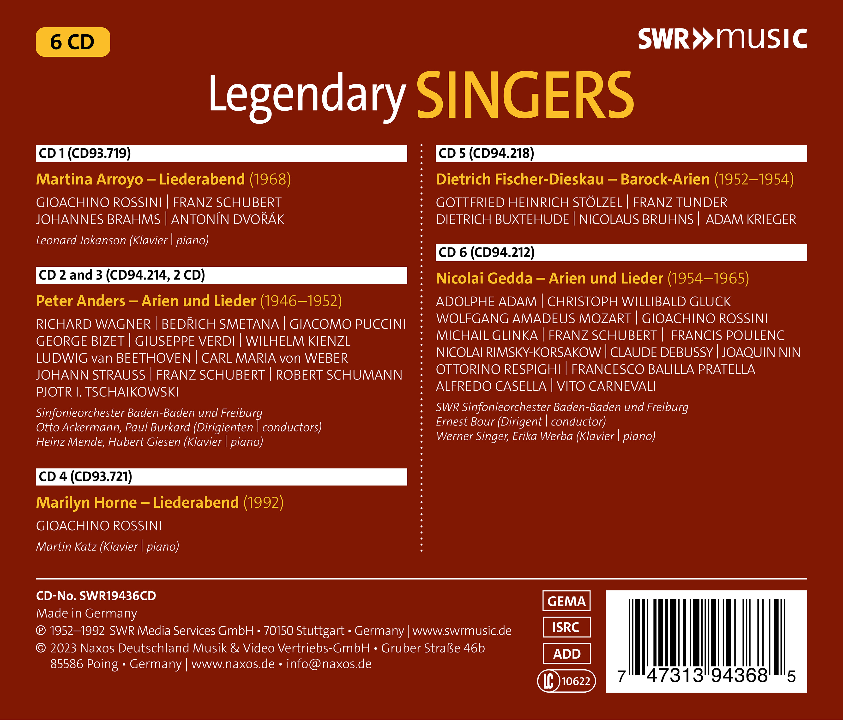 전설적인 성악가들 - SWR 에디션 (Legendary Singers)