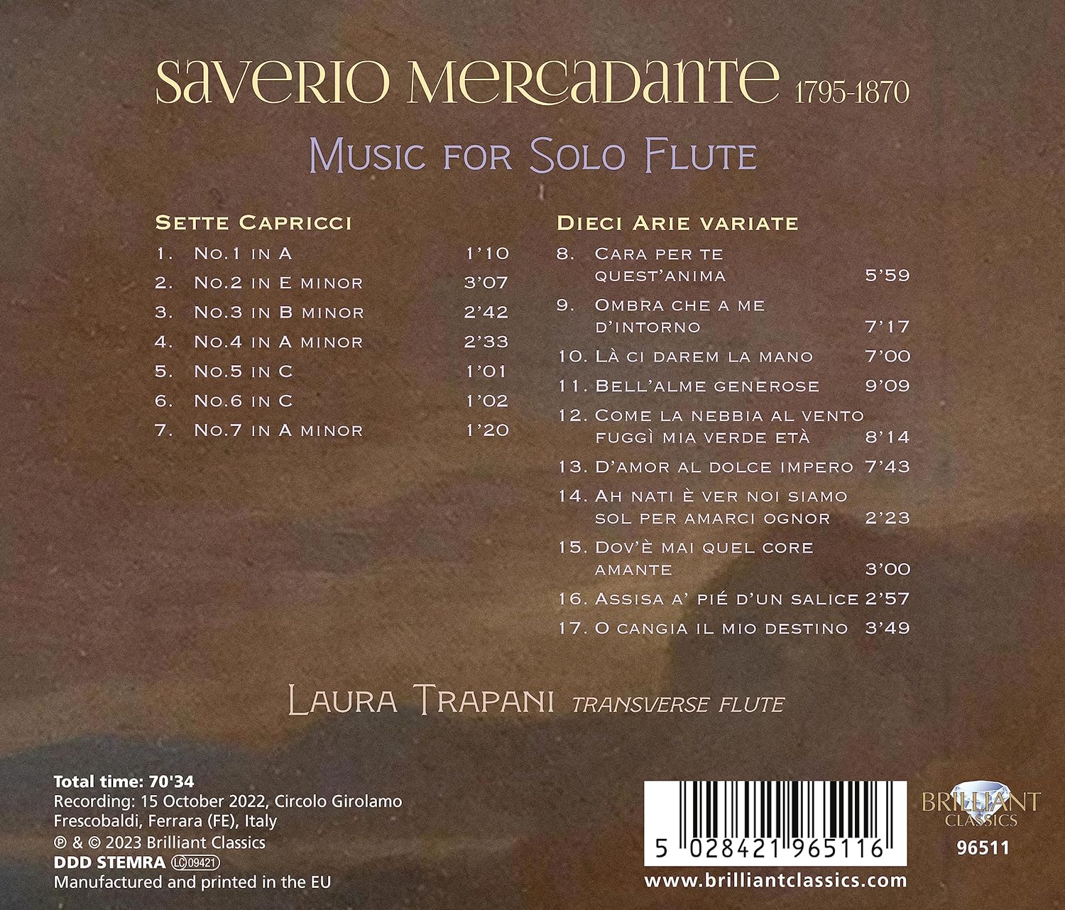 Laura Trapani 메르카단테: 플루트 독주를 위한 음악 (Mercadante: Music for Solo Flute)