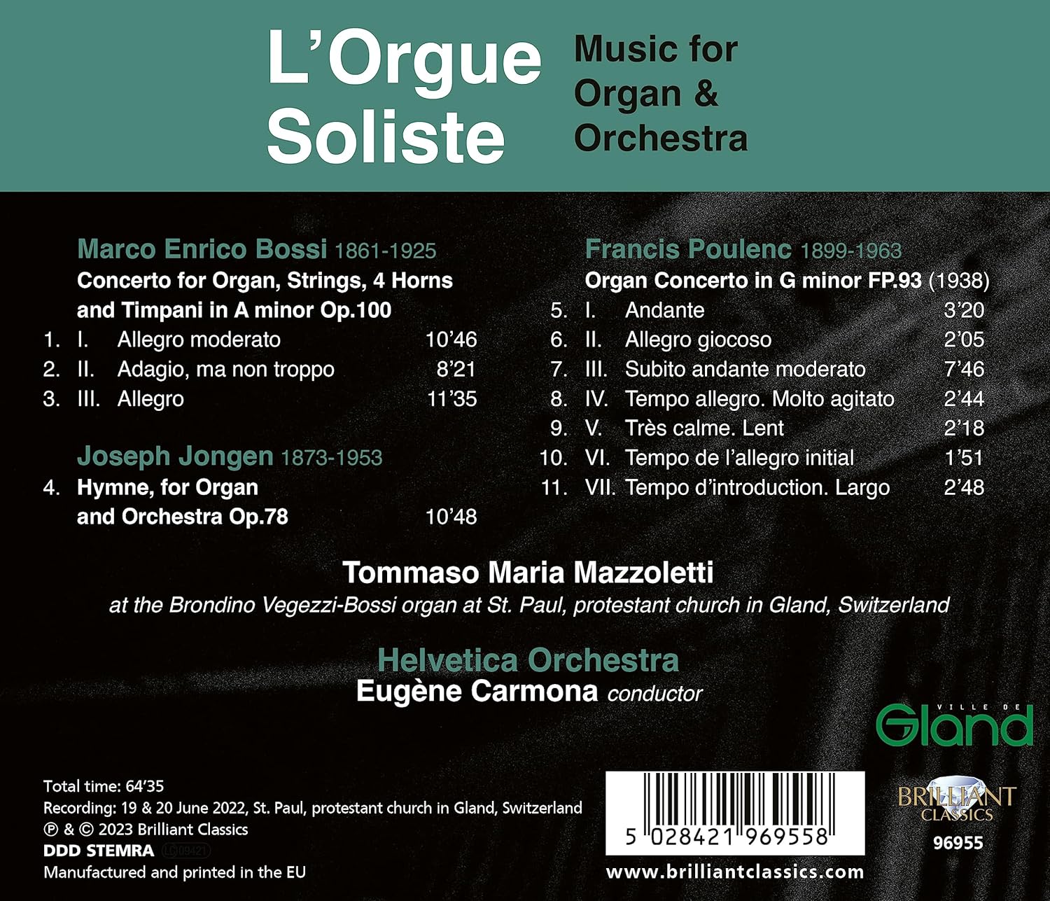 Eugene Carmona 보시, 용겐, 풀랑크: 오르간과 관현악을 위한 음악 (L'Orgue Soliste: Music for Organ & Orchestra, Bossi, Jongen, Poulenc)
