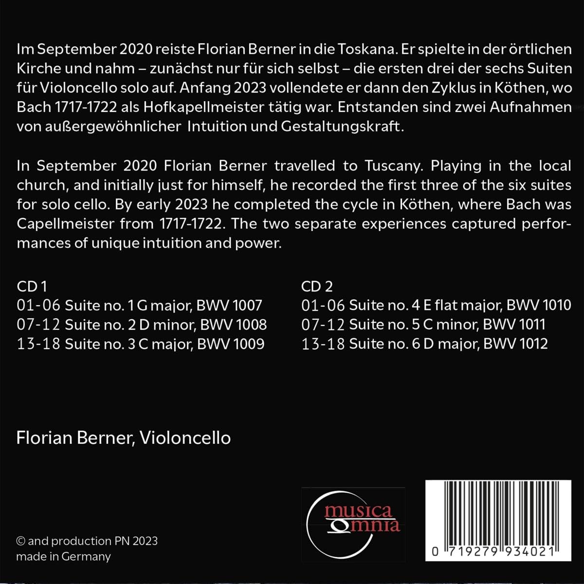 Florian Berner 바흐: 무반주 첼로 모음곡 전곡 (Bach: 6 Cello Suites)
