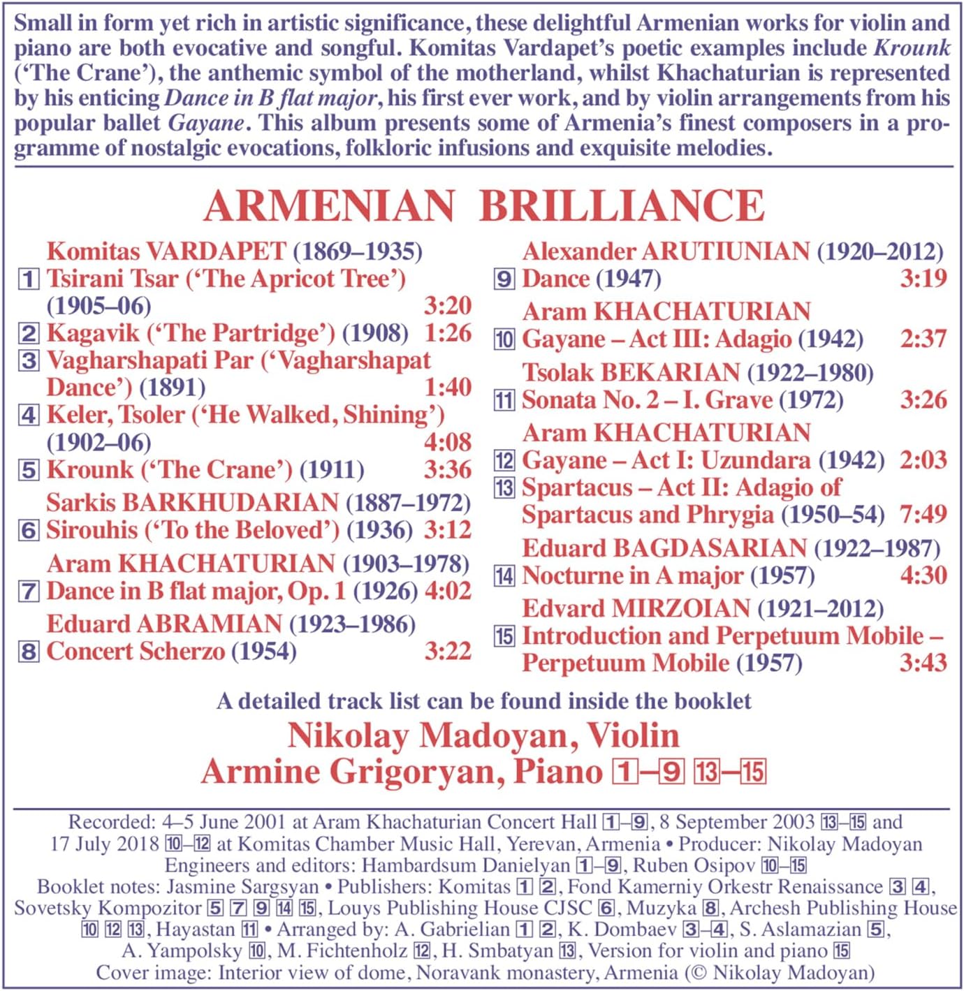 Nikolay Madoyan / Armine Grigoryan 20세기 아르메니아 작곡가들의 바이올린과 피아노를 위한 작품집 (Armenian Brilliance)