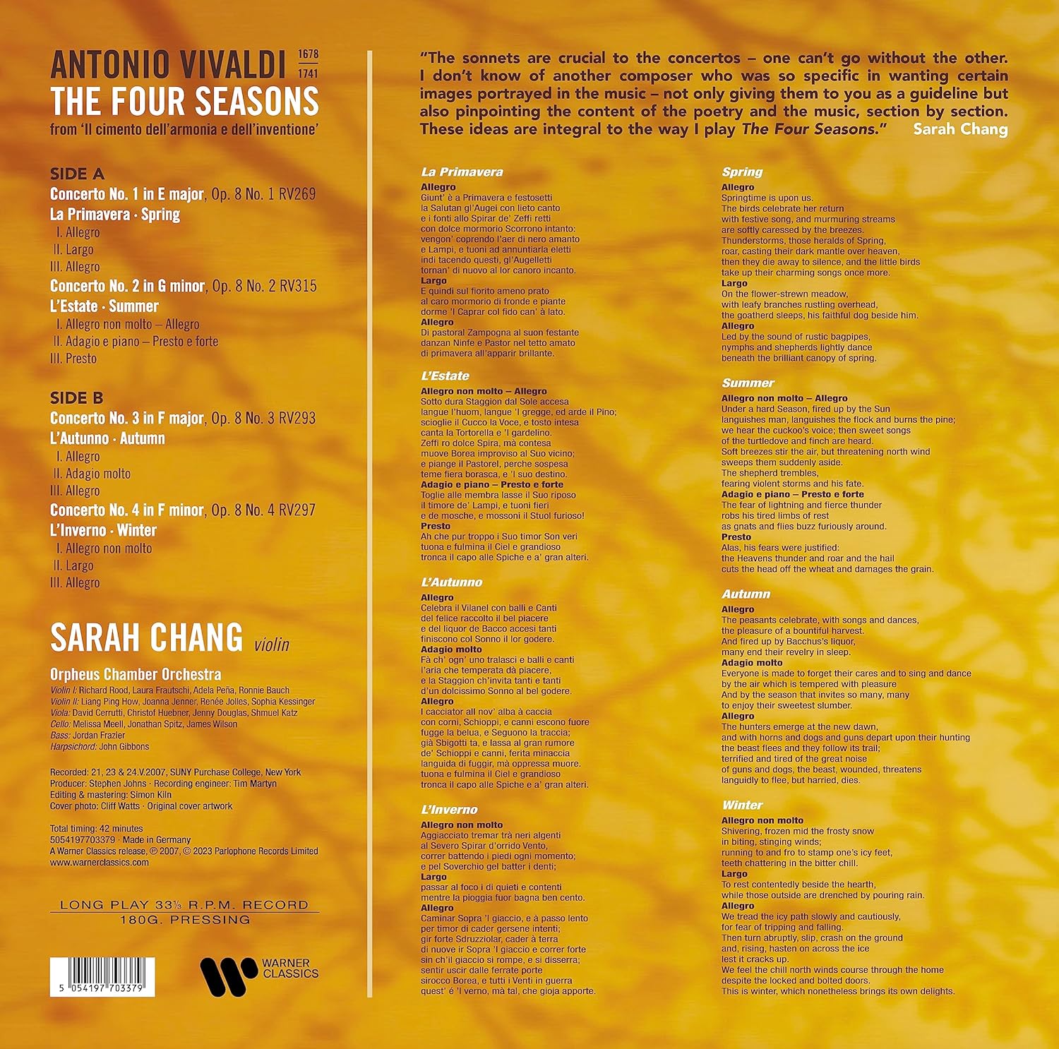 장영주 (Sarah Chang) - 비발디: 사계 (Vivaldi: The Four Seasons) [LP]