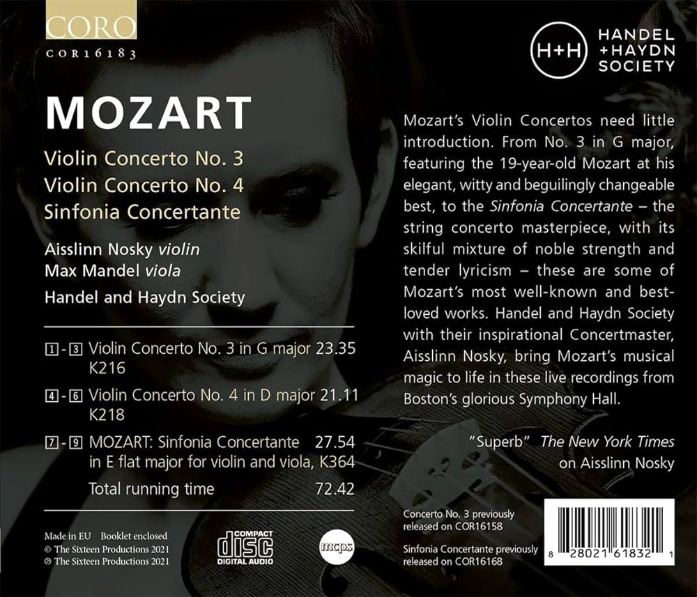 Aisslinn Nosky 모차르트: 바이올린 협주곡 3번, 4번, 신포니아 콘체르탄테 (Mozart Violin Concertos, Vol. I)