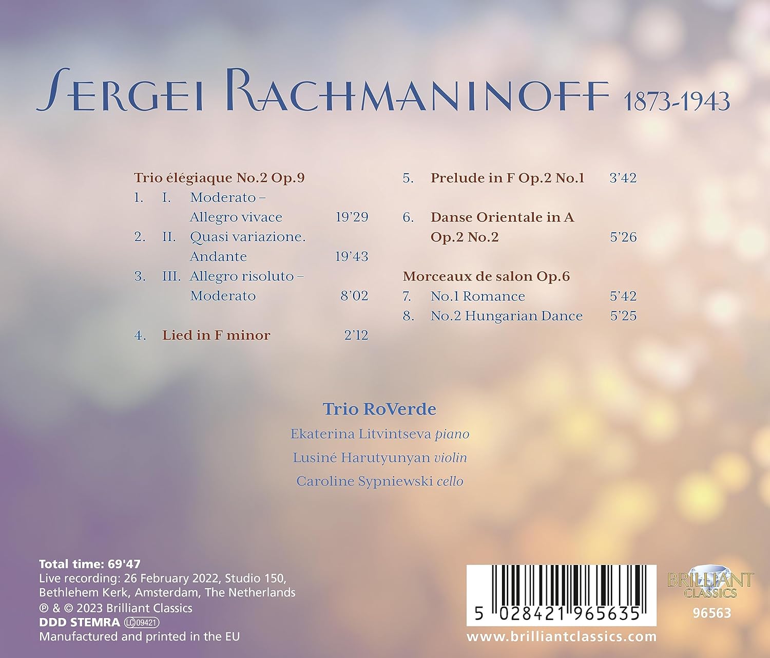 Trio RoVerde 라흐마니노프: 슬픔의 삼중주 제 2번 (Rachmaninoff: Trio Elegiaque No.2 Op.9)