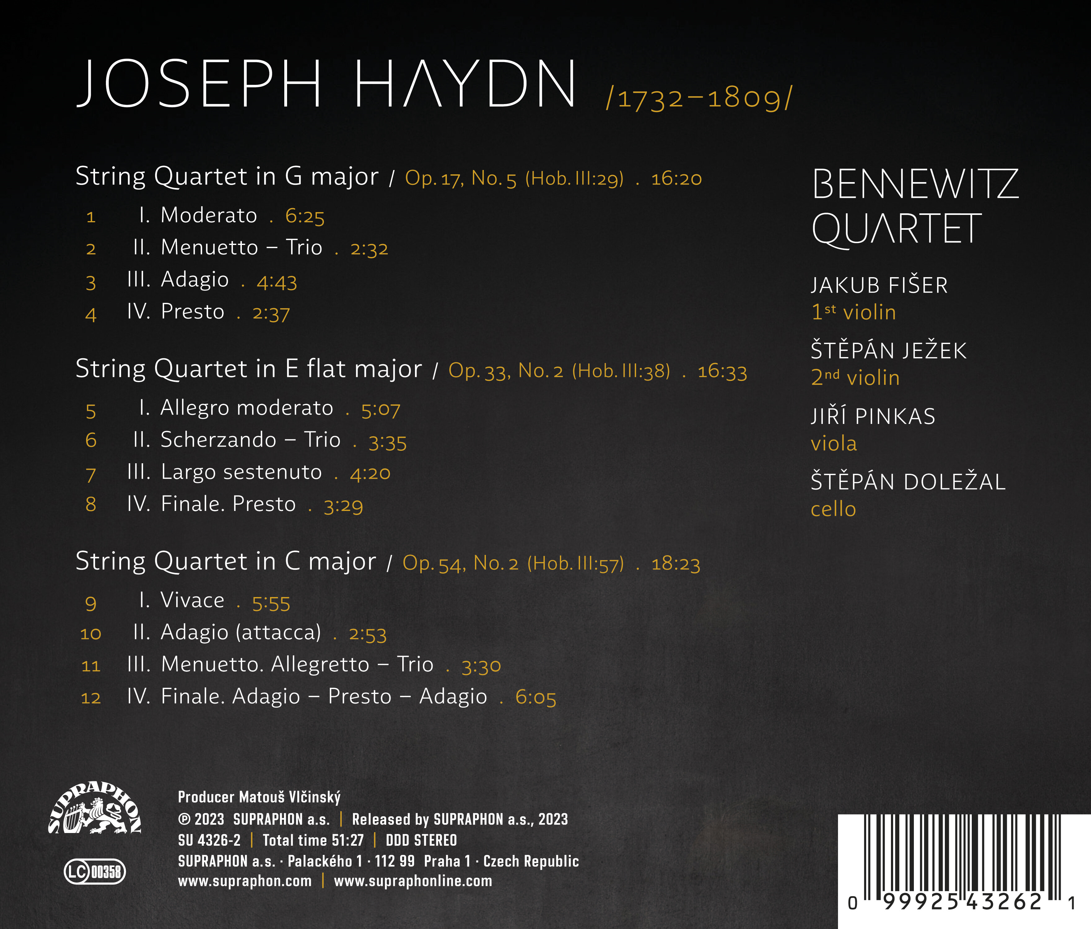 Bennewitz Quartet 하이든: 현악사중주 연주집 (Haydn: String Quartets Op, 17, 33 & 54)