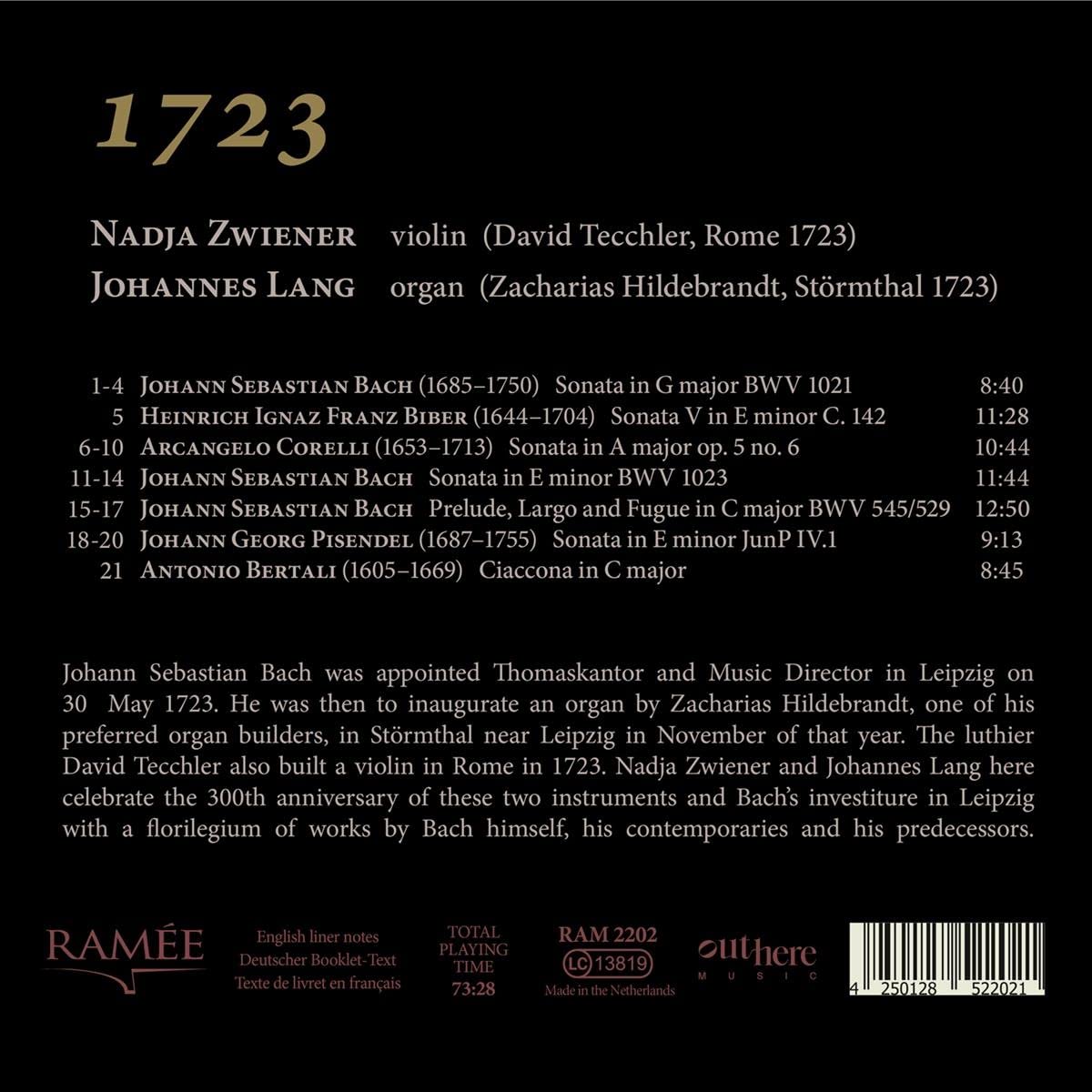 Nadja Zwiener / Johannes Lang 1723 - 바흐, 비버, 코렐리, 피젠델의 바이올린 소나타 (1723: Bach, Bertali, Biber, Corelli & Pisendel)