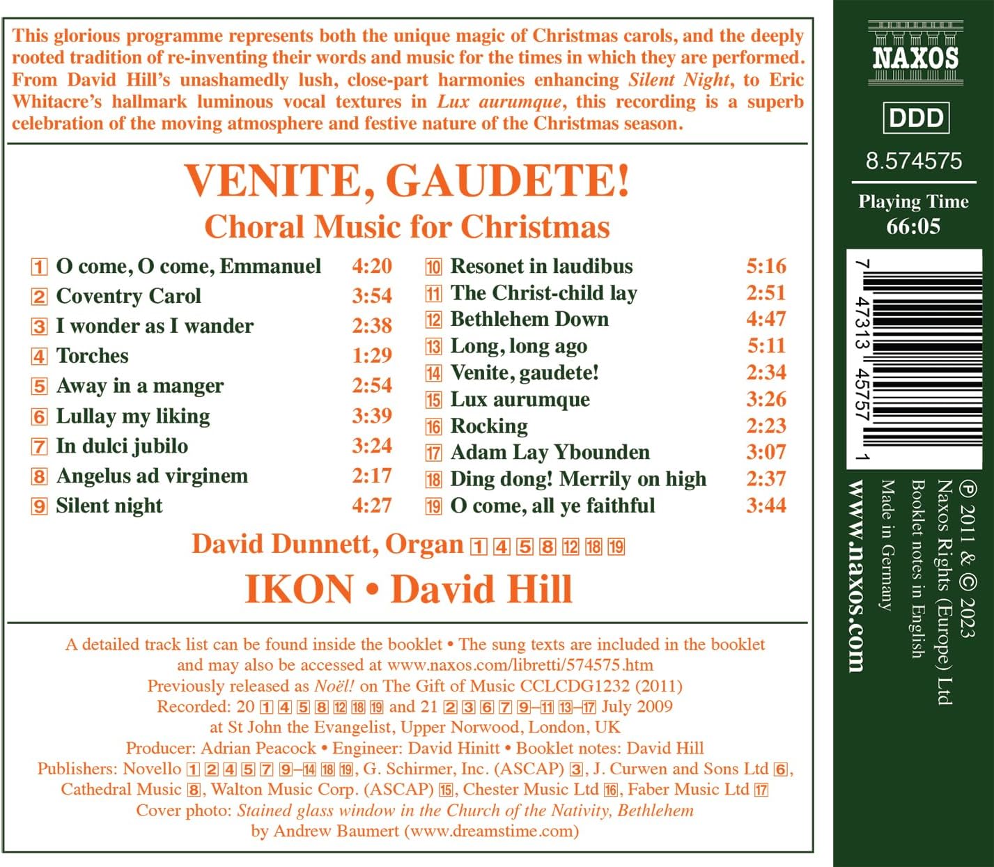 IKON / David Hill 크리스마스 합창음악 작품집 (Venite, Gaudete: Music for the Christmas Season)