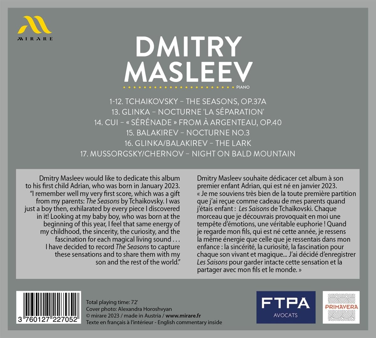 Dmitry Masleev 차이코프스키: 사계 (Tchaikovsky: The Seasons Op.37B)