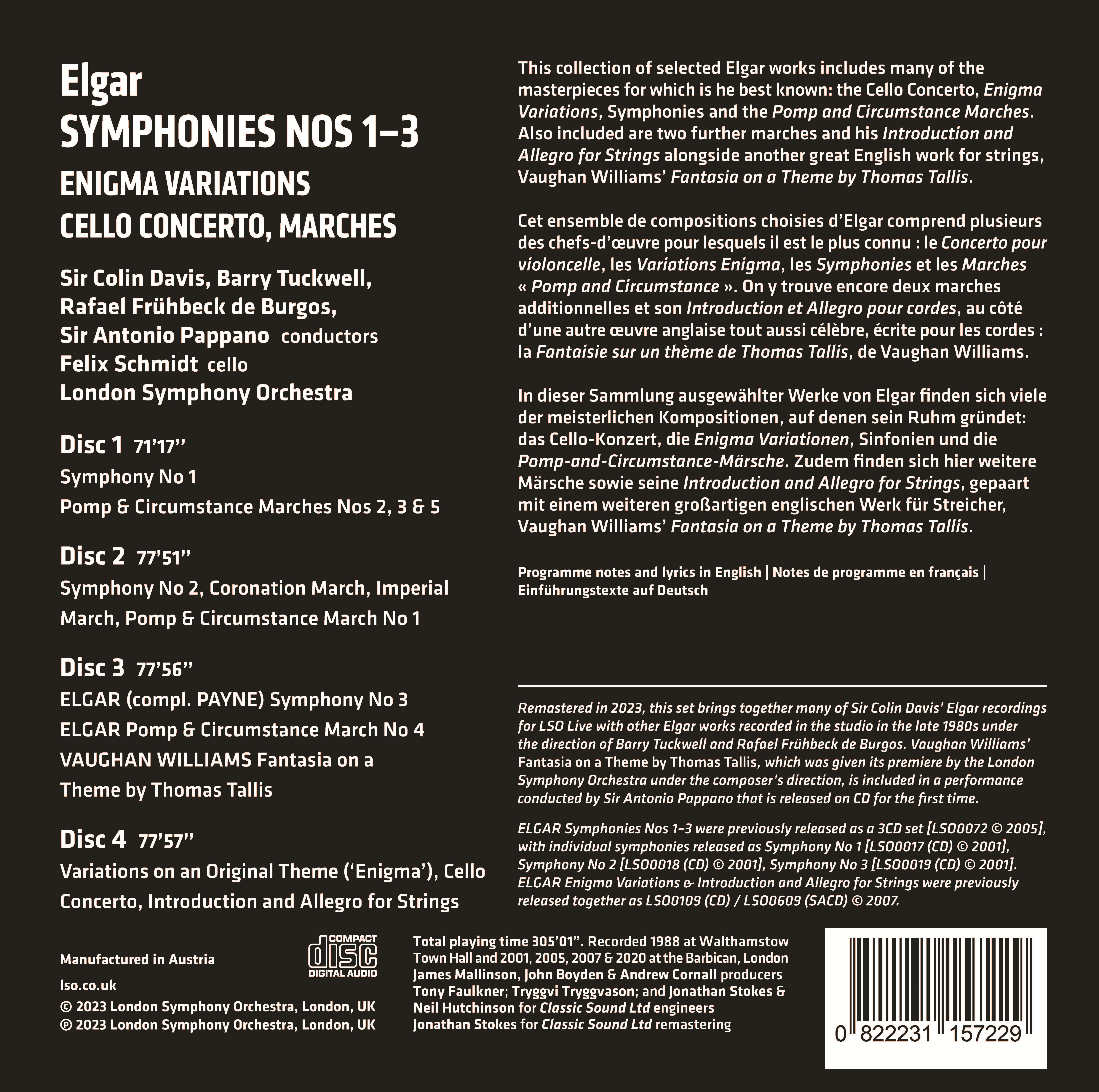 Colin Davis 엘가: 교향곡 1-3번, 수수께끼 변주곡, 첼로 협주곡, 행진곡집 (Elgar: Symphonies Nos. 1-3, Enigma Variations, Cello Concerto, Marches)