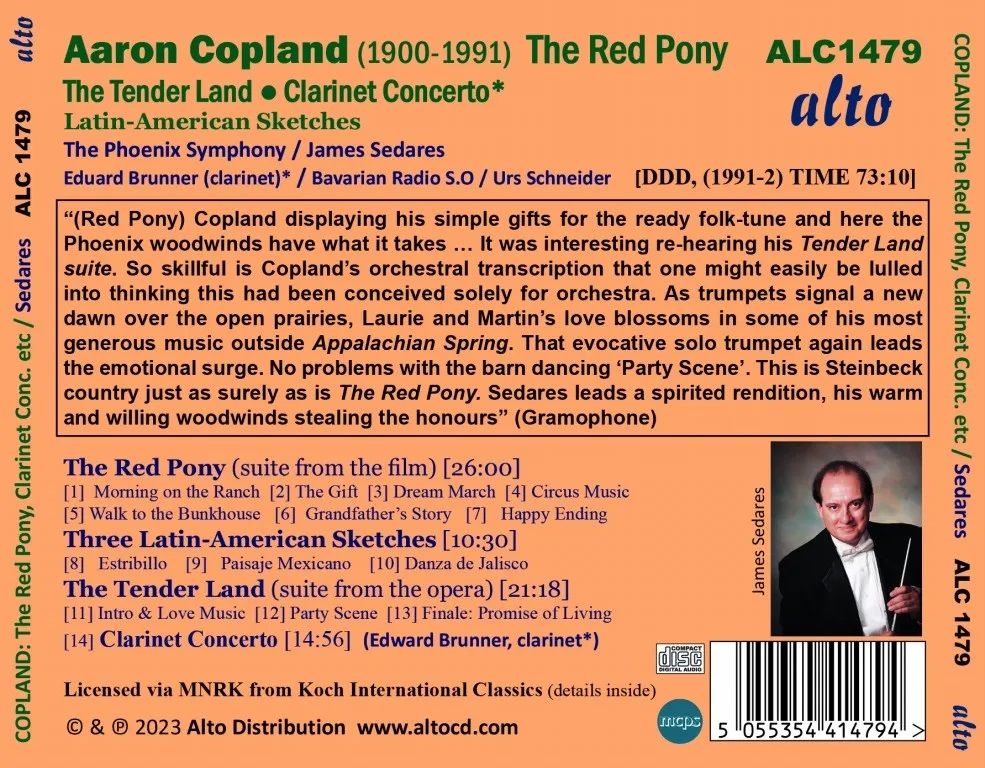 James Sedares 코플랜드: 클라리넷 협주곡, 라틴 아메리칸 스케치, 레드 포니, 텐더 랜드 (Copland: The Red Pony, Clarinet Concerto, Tender Land & Latin American Sketches)