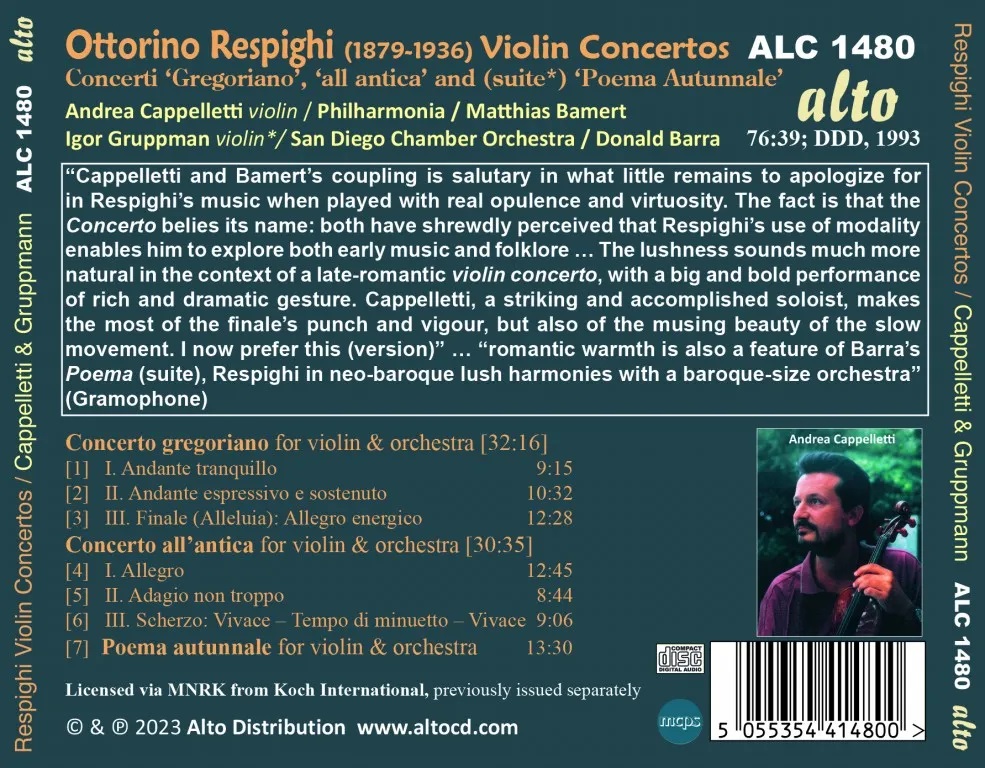 Andrea Cappelletti 레스피기: 바이올린 협주곡 & 모음곡 (Respighi: Violin Concertos & Suite)