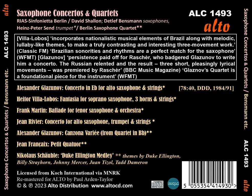 Detlef Bensmann 색소폰 협주곡 & 사중주곡집 (Saxophone Concertos & Quartets)