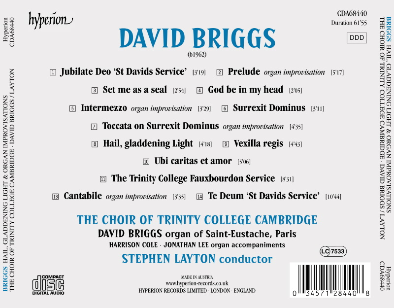 Stephen Layton 데이비드 브릭스: 종교 음악집 (David Briggs: Hail, Gladdening Light & Other Works)