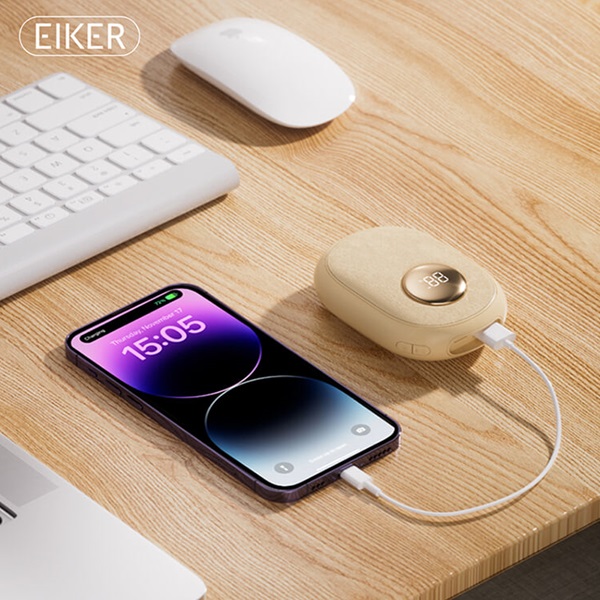 EIKER 플란넬 진동마사지 휴대용 충전식 USB 전기 손난로 보조배터리 6500mAh                 