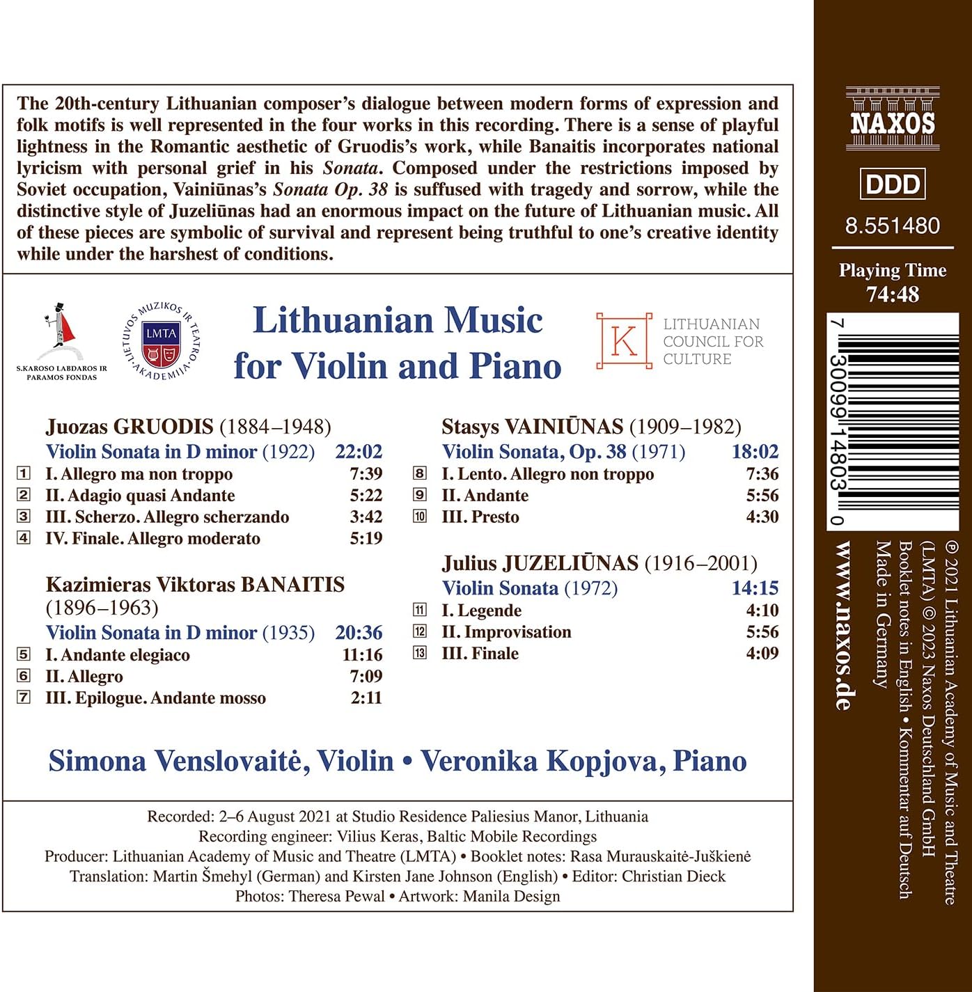 Simona Venslovaite / Veronika Kopjova 20세기 리투아니아 작곡가들의 바이올린과 피아노를 위한 작품집 (Lithuanian Music for Violin and Piano)