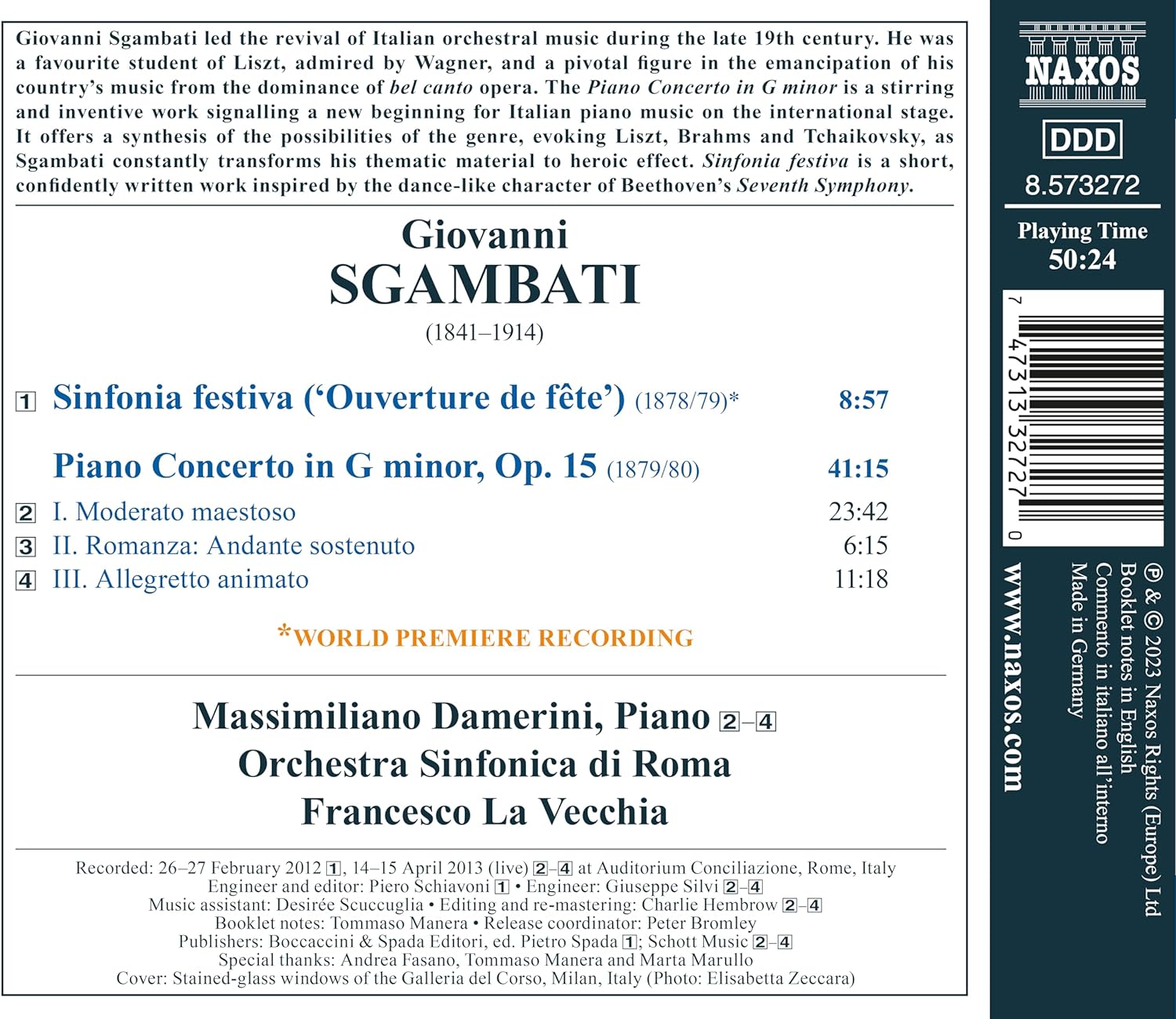 Massimiliano Damerini 스감바티: 피아노 협주곡 g단조 & 축제서곡 (Sgambati: Sinfonia Festiva & Piano Concerto)