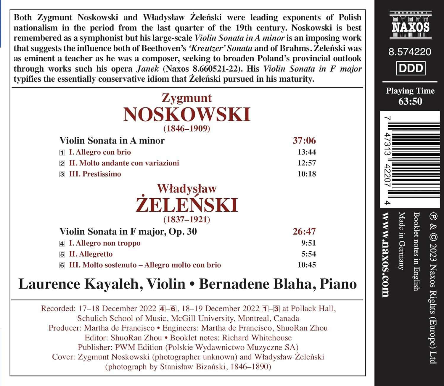 Laurence Kayaleh / Bernadene Blaha 노즈코프스키 & 브와디스와프 젤렌스키: 바이올린 소나타 작품집 (Noskowski & Zelenski: Violin Sonatas)