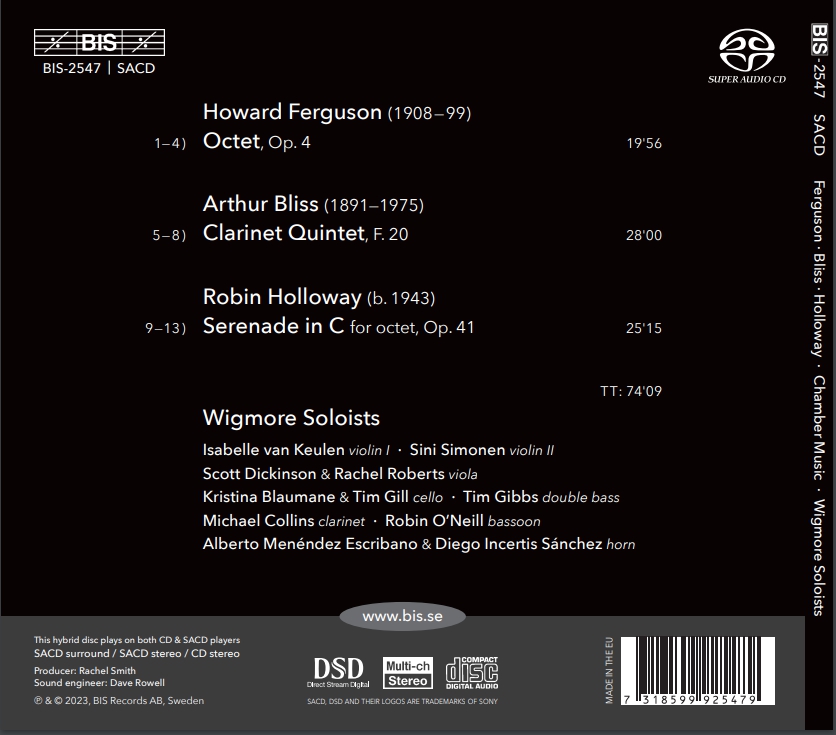 Wigmore Soloists 퍼거슨: 8중주 / 블리스: 클라리넷 오중주 / 홀로웨이: 세레나데 Op.41 (Ferguson, Bliss & Holloway: Octets & Clarinet Quintet)