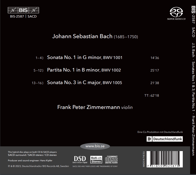 Frank Peter Zimmermann 바흐: 무반주 바이올린 소나타와 파르티타 2집 (Bach: Sonatas And Partitas Vol. 2)
