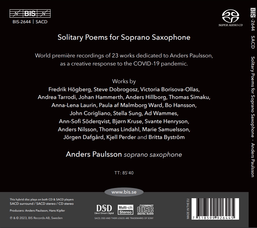 Anders Paulsson 소프라노 색소폰을 위한 고독한 시 (Solitary Poems For Soprano Saxophone)