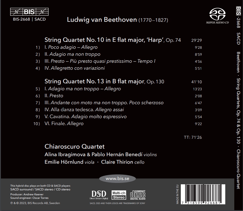 Chiaroscuro Quartet 베토벤: 현악 사중주 3집 (Beethoven: String Quartet Op. 74 & 130)