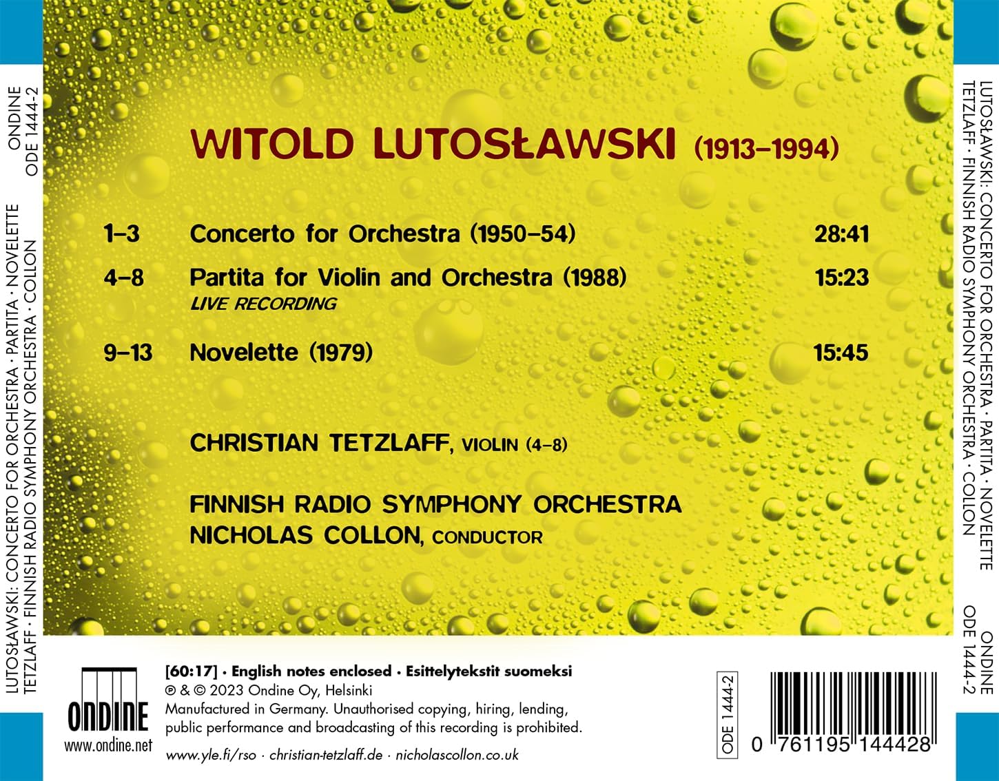 Christian Tetzlaff 루토스와프스키: 관현악을 위한 협주곡, 파르티타, 노벨레테 (Lutoslawski: Concerto for Orchestra, Partita for Violin and Orchestra & Novelette)