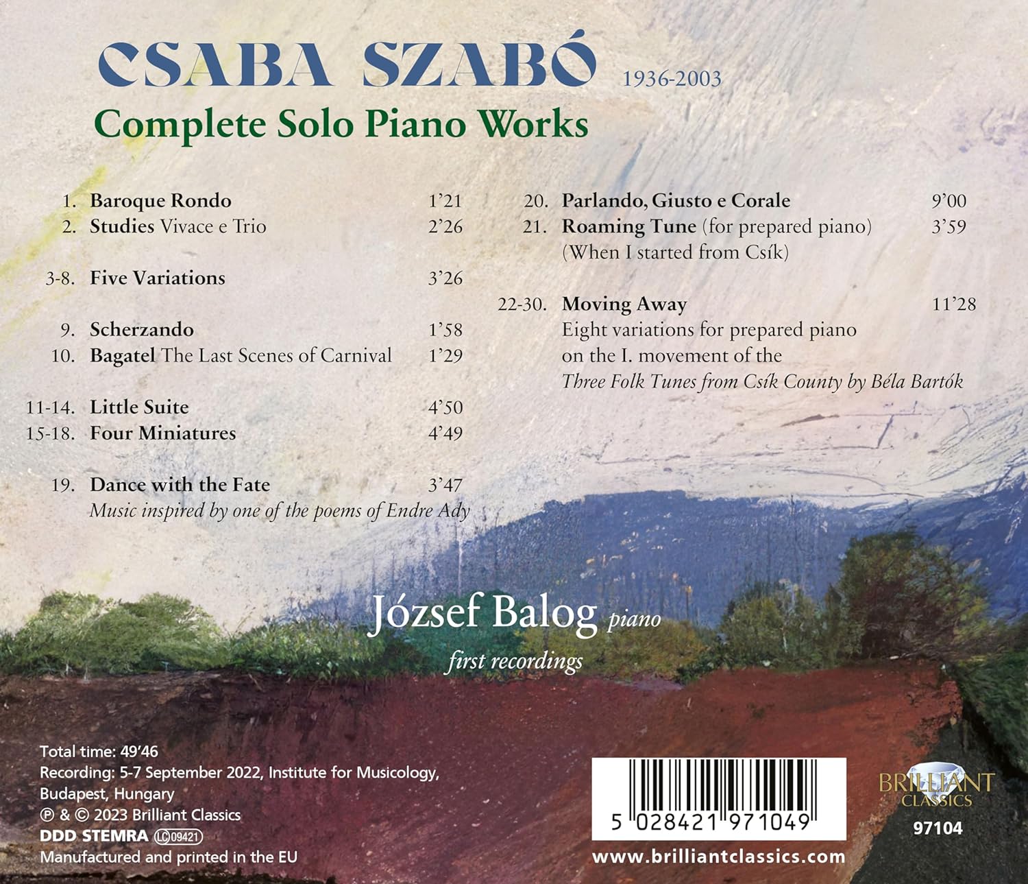 Jozsef Balog 서보: 피아노 독주곡 전곡 (Szabo: Complete Solo Piano Works)