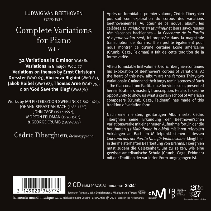 Cedric Tiberghien 베토벤: 변주곡 2집  - 스벨링크 / 바흐 / 케이지 / 펠드먼 / 크럼 (Beethoven: Variations Vol.2 - Sweelinck / Bach / Cage / Feldman / Crumb)
