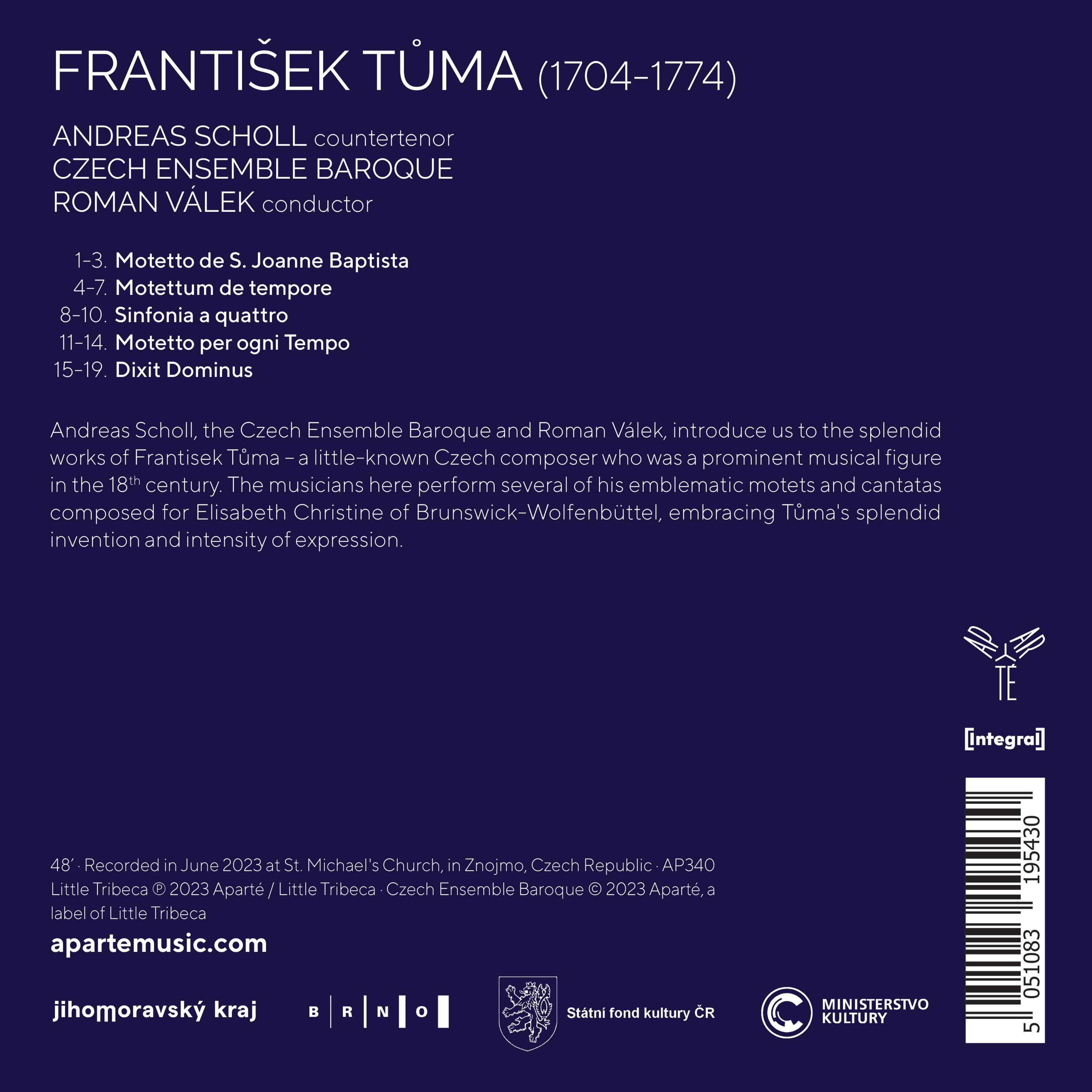 Andreas Scholl 투마: 모테트, 딕시트 도미누스, 4성부 신포니아 (Tuma: Motets, Dixit Dominus & Sinfonia)