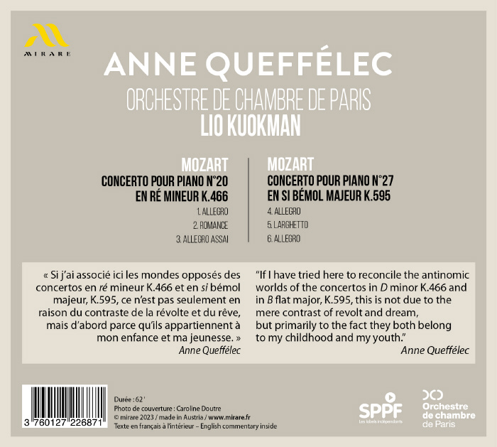 Anne Queffelec 모차르트: 피아노 협주곡 20 & 27번 (Mozart: Piano Concerto K.466 & K.595)