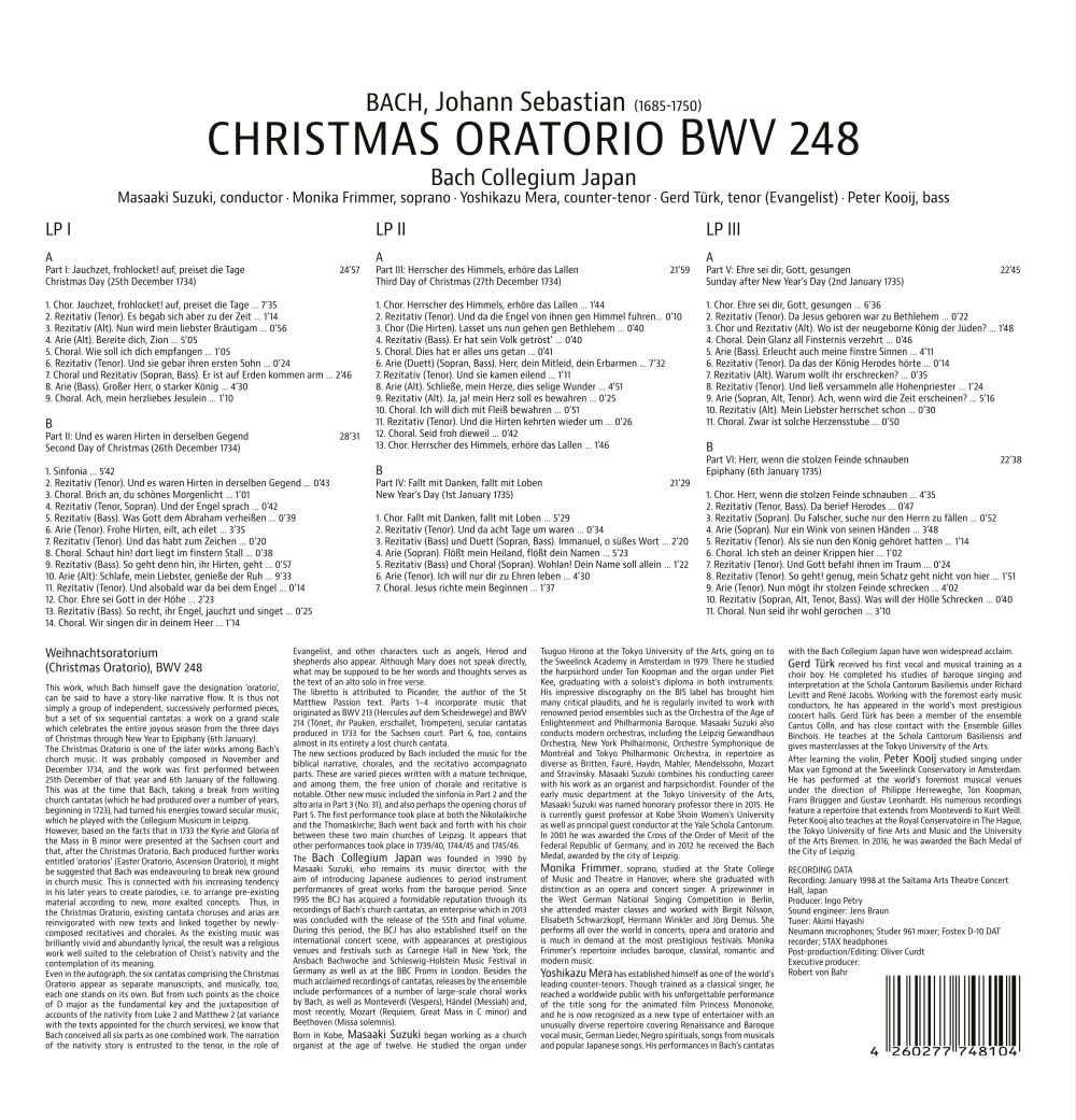Masaaki Suzuki 바흐: 크리스마스 오라토리오 (Bach: Christmas Oratorio) [3LP]