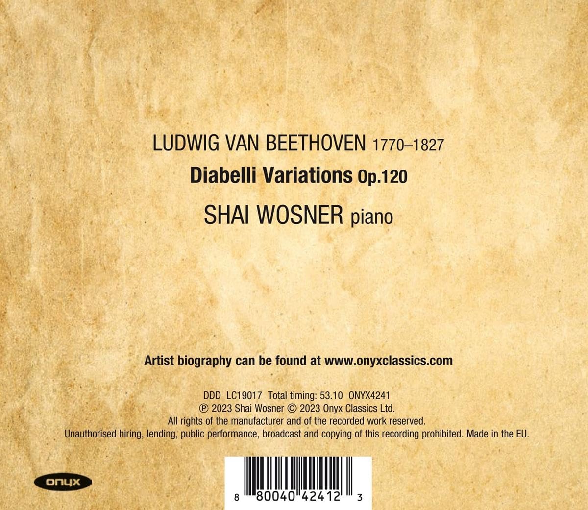 Shai Wosner 베토벤: 디아벨리 변주곡 (Beethoven: Diabelli Variations op.120)