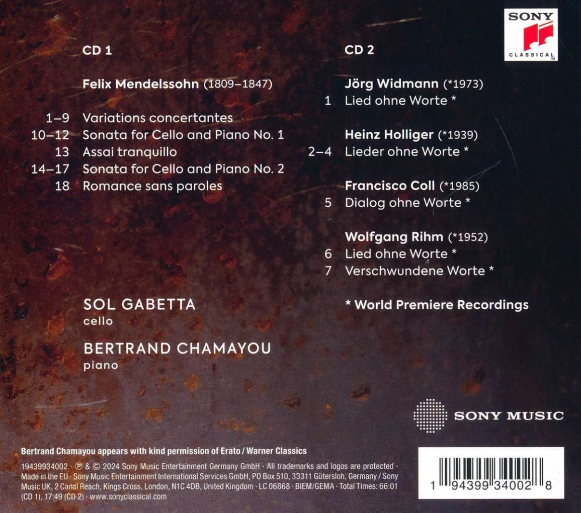 Sol Gabetta / Bertrand Chamayou 솔 가베타 첼로 연주집 - 멘델스존 / 홀리거 / 림 / 비트만 / 콜 (Mendelssohn)