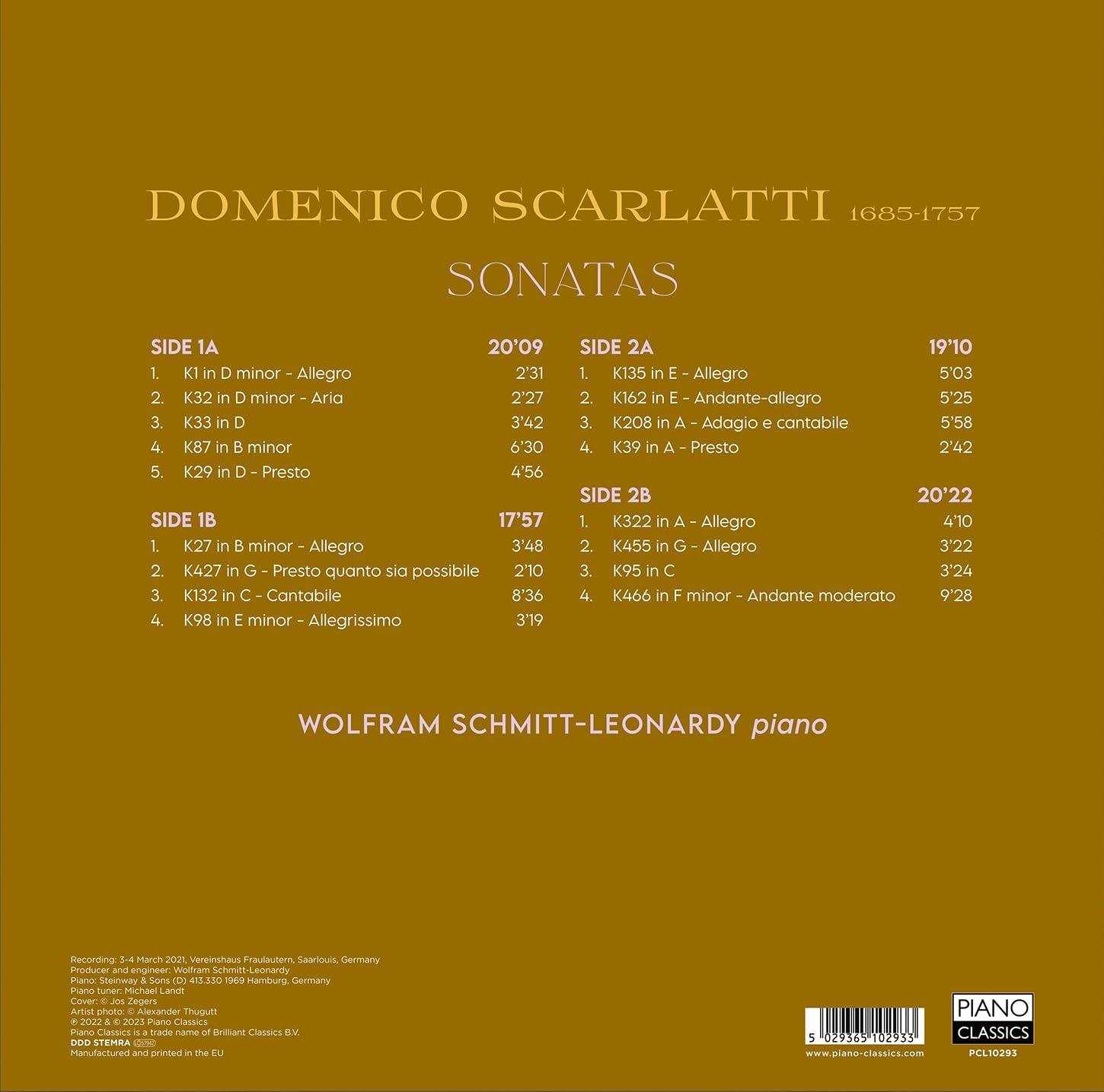 Wolfram Schmitt-Leonardy 스카를라티: 건반 소나타 17곡 선곡집 (Scarlatti: Sonatas) [2LP]