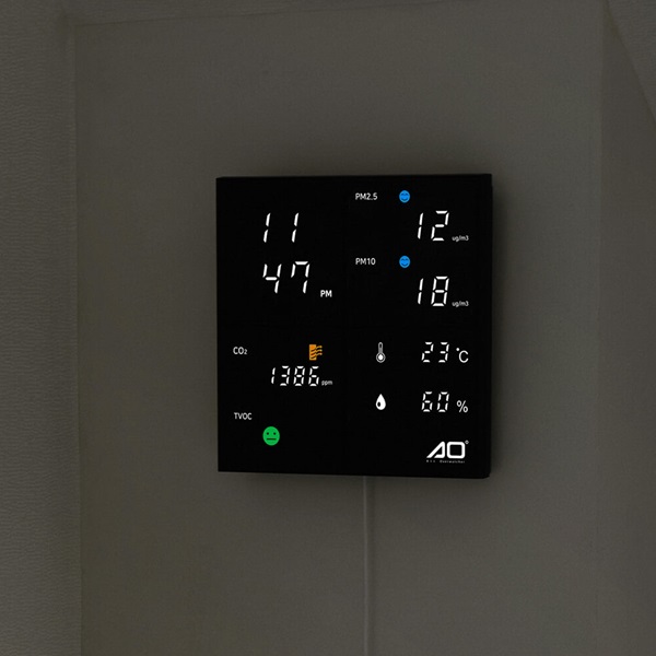 국산 플라이토 AO LED 미세먼지 측정기 온습도 벽시계