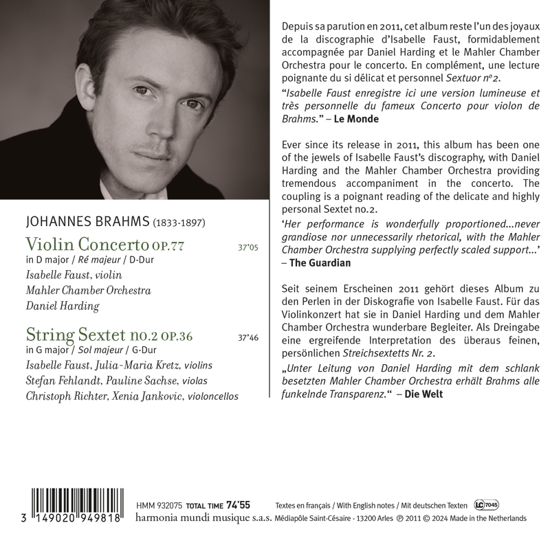 Isabelle Faust 브람스: 바이올린 협주곡, 현악 6중주 2번 (Brahms: Violin Concerto Op.77, String Sextet No.2 Op.36)