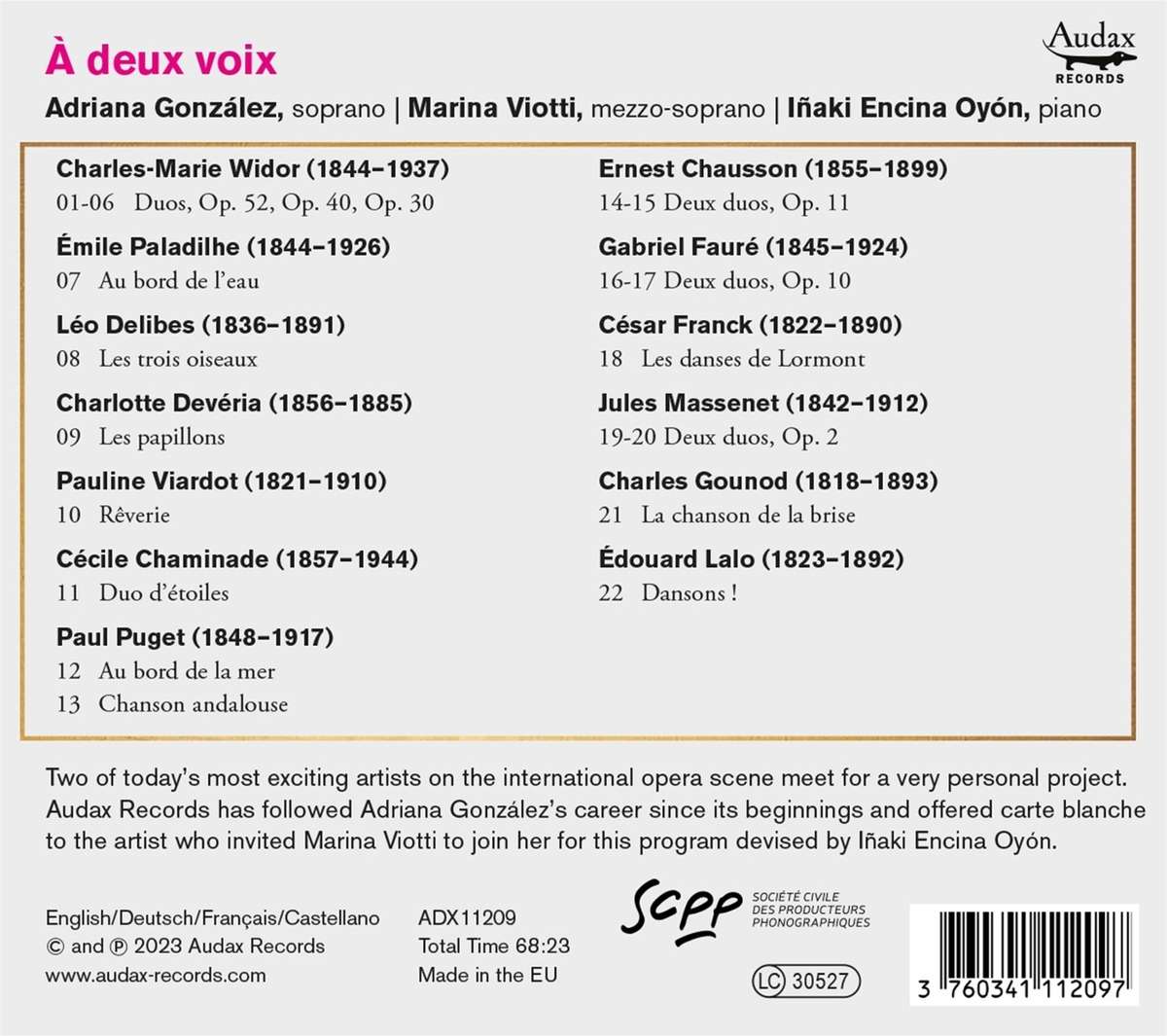 Adriana Gonzalez / Marina Viotti 두개의 목소리 - 포레, 쇼숑, 프랑크 외 (A Deux Voix)