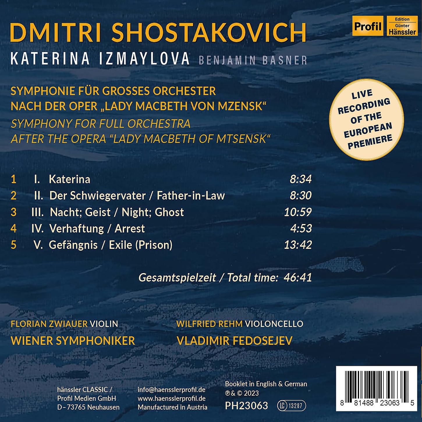 Vladimir Fedoseyev 쇼스타코비치: '카테리나 이즈마일로바' 교향곡 (Shostakovich: Katerina Ismailowa)