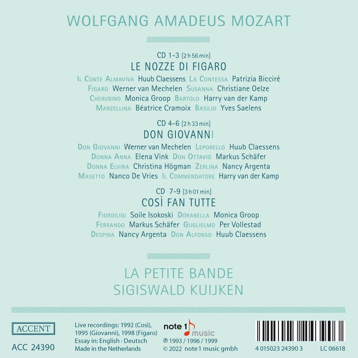 Sigiswald Kuijken 모차르트: 다폰테 오페라 3부작 - '피가로의 결혼', '돈 조반니', '코지 판 투테' (Mozart: Le Nozze di Figaro, Don Giovanni, Cosi Fan Tutte)