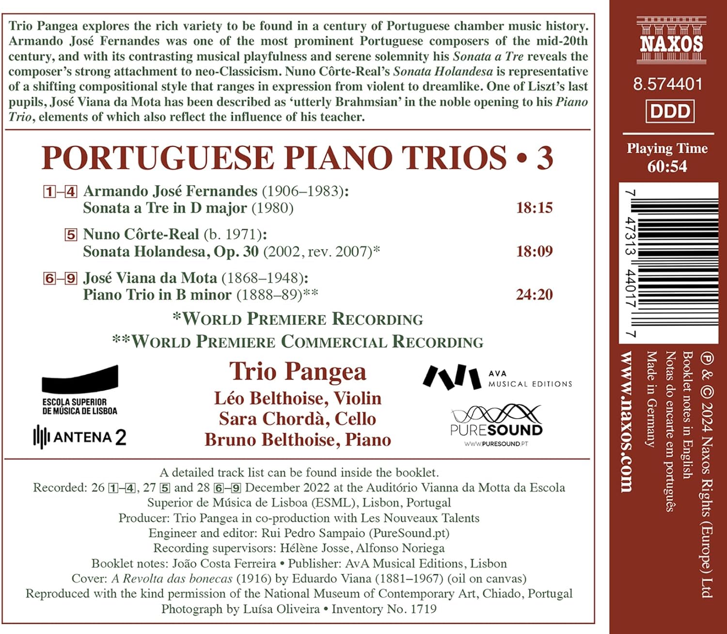 Trio Pangea 포르투갈 작곡가들의 피아노 삼중주 작품 3집 - 페르난데스, 코스테-레알, 비아나 다 모타 (Portuguese Piano Trios, Vol. 3)