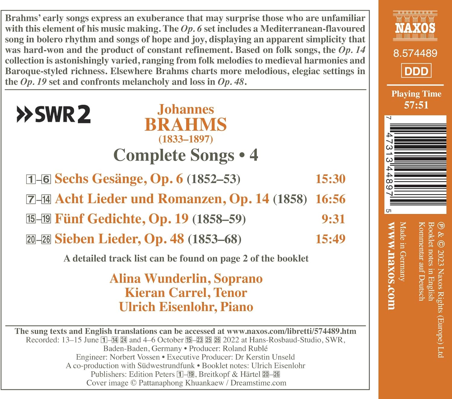 Alina Wunderlin 브람스: 가곡 4집 (Brahms: Complete Songs, Vol. 4)