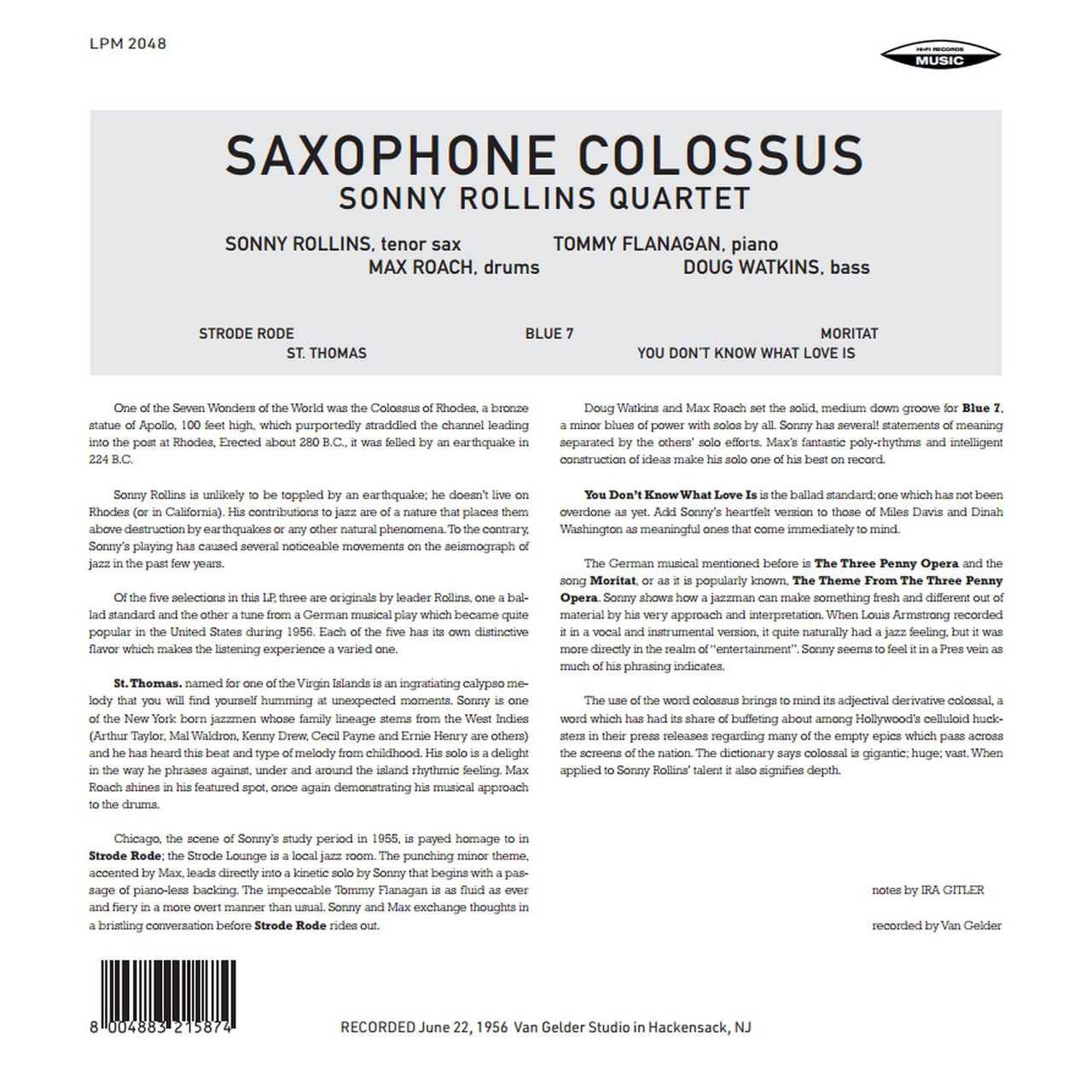 Sonny Rollins Quartet (소니 롤린스 쿼텟) - Saxophone Colossus [LP]