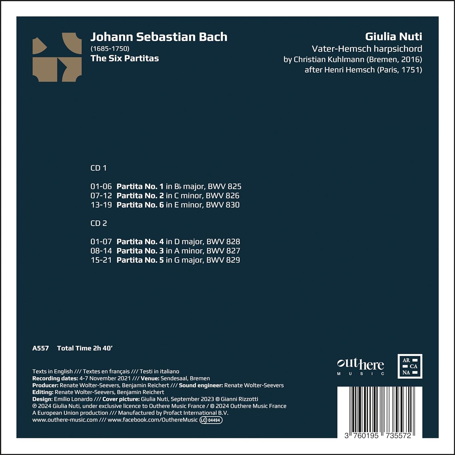 Giulia Nuti 바흐: 파르티타 전곡 BWV 825-830 (JS Bach: The Six Partitas)